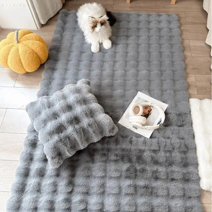 Kalsten | Floral Plush Faux Fur Rug with Non-Slip Backing