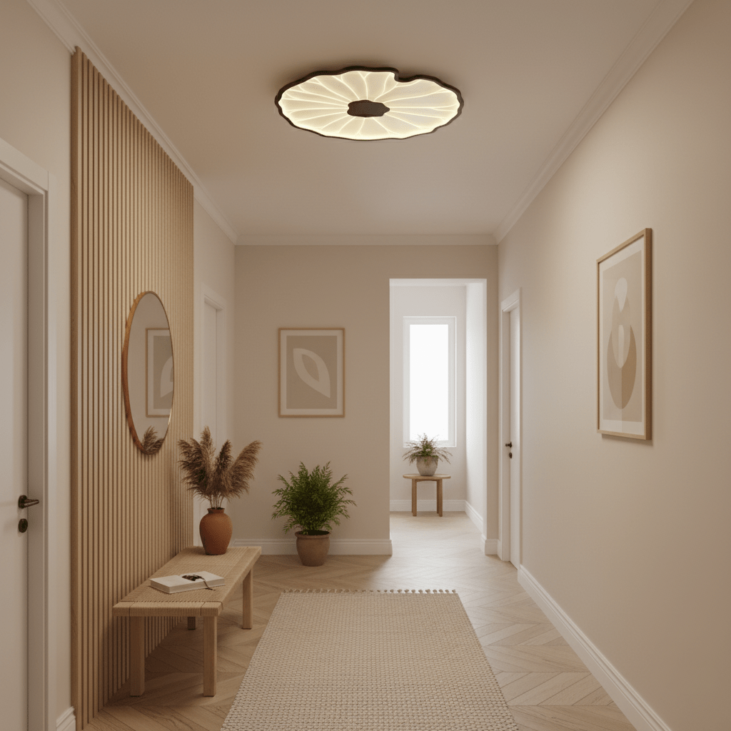 Lotus Leaf Flush Mount Light 11.8 in Acrylic Metal Ceiling Fixture Walnut Natural Wood Indoor Lighting | Kalsten