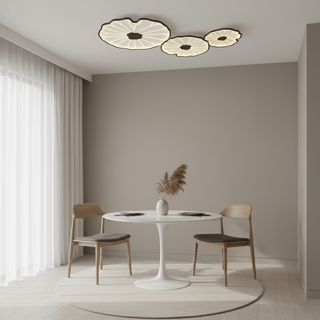 Lotus Leaf Flush Mount Light 11.8 in Acrylic Metal Ceiling Fixture Walnut Natural Wood Indoor Lighting | Kalsten