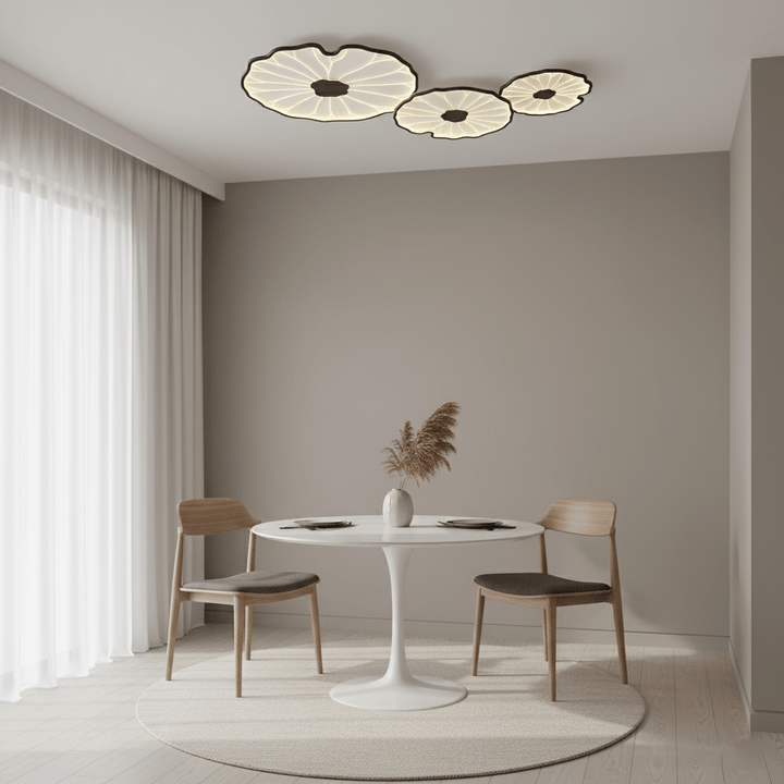 Lotus Leaf Flush Mount Light 11.8 in Acrylic Metal Ceiling Fixture Walnut Natural Wood Indoor Lighting | Kalsten