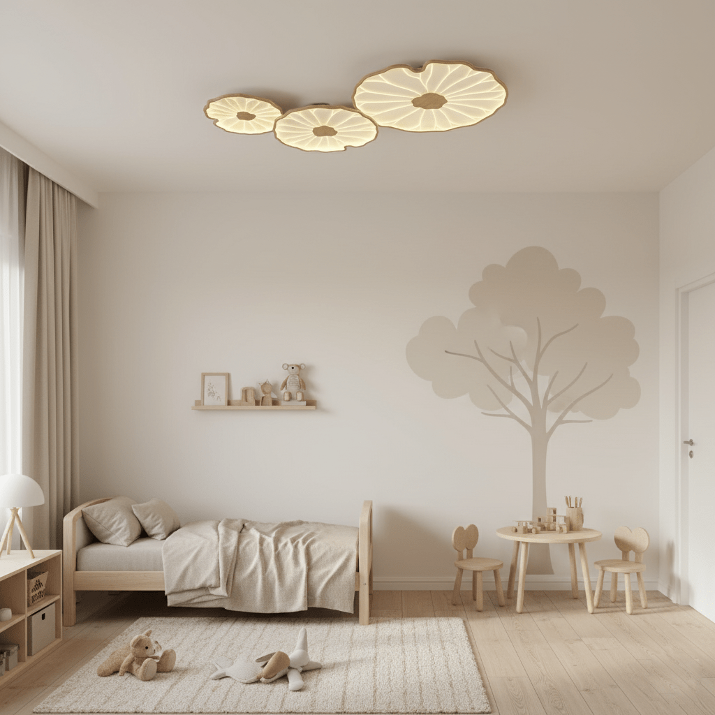 Lotus Leaf Flush Mount Light 11.8 in Acrylic Metal Ceiling Fixture Walnut Natural Wood Indoor Lighting | Kalsten