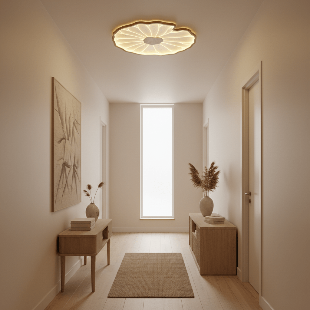 Lotus Leaf Flush Mount Light 11.8 in Acrylic Metal Ceiling Fixture Walnut Natural Wood Indoor Lighting | Kalsten