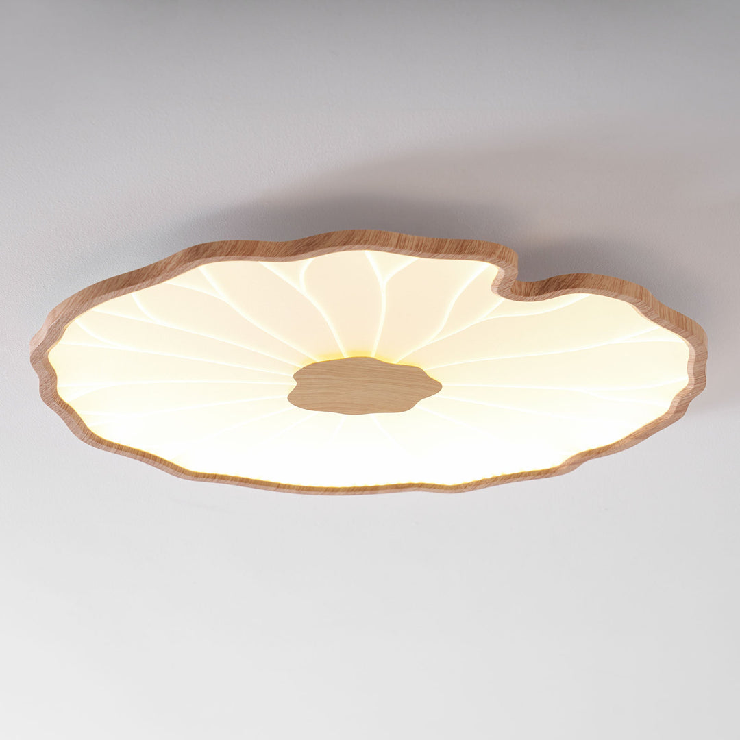 Lotus Leaf Flush Mount Light 11.8 in Acrylic Metal Ceiling Fixture Walnut Natural Wood Indoor Lighting | Kalsten