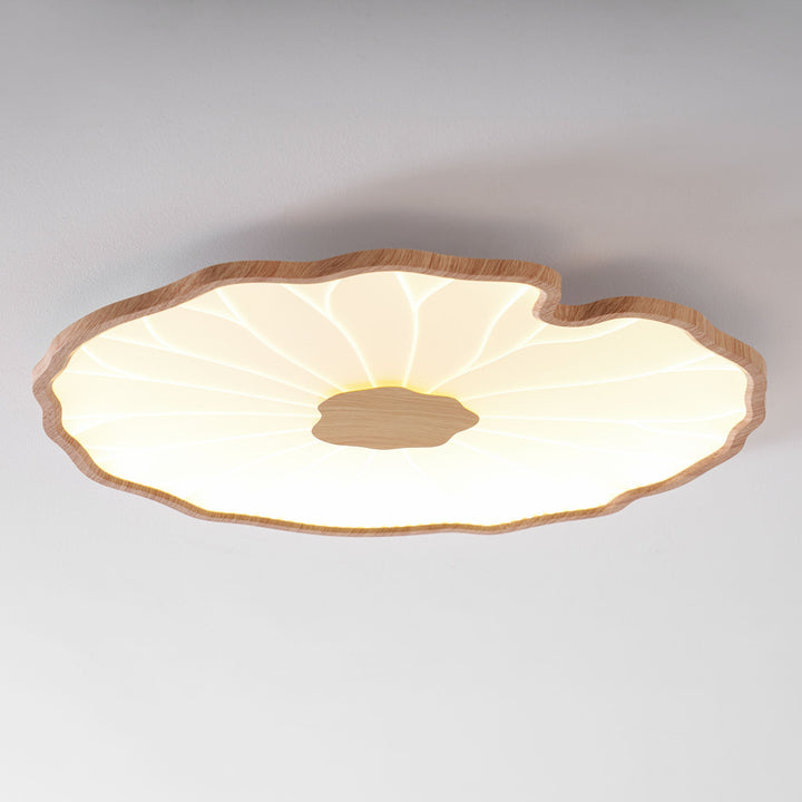 Lotus Leaf Flush Mount Light 11.8 in Acrylic Metal Ceiling Fixture Walnut Natural Wood Indoor Lighting | Kalsten