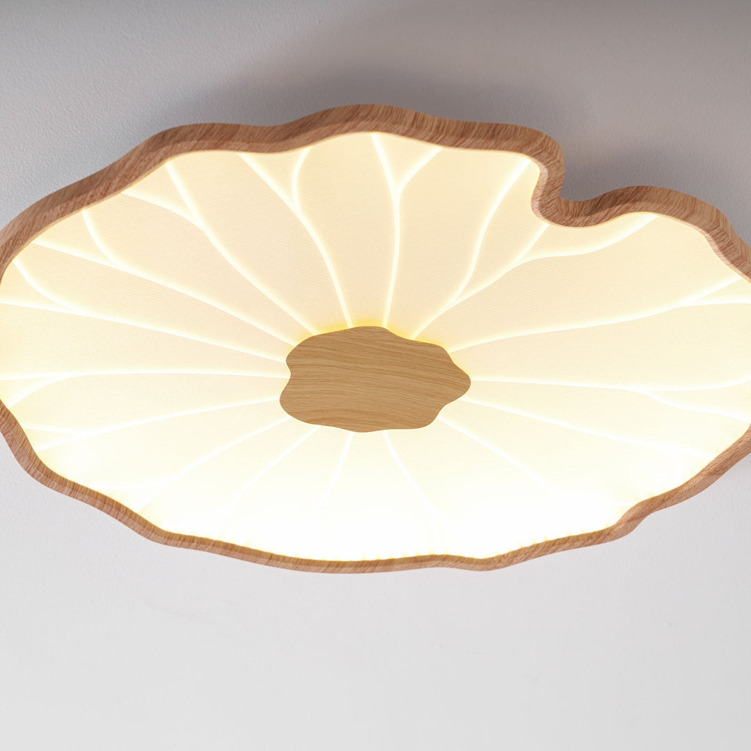 Lotus Leaf Flush Mount Light 11.8 in Acrylic Metal Ceiling Fixture Walnut Natural Wood Indoor Lighting | Kalsten