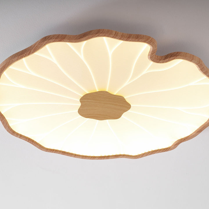 Lotus Leaf Flush Mount Light 11.8 in Acrylic Metal Ceiling Fixture Walnut Natural Wood Indoor Lighting | Kalsten