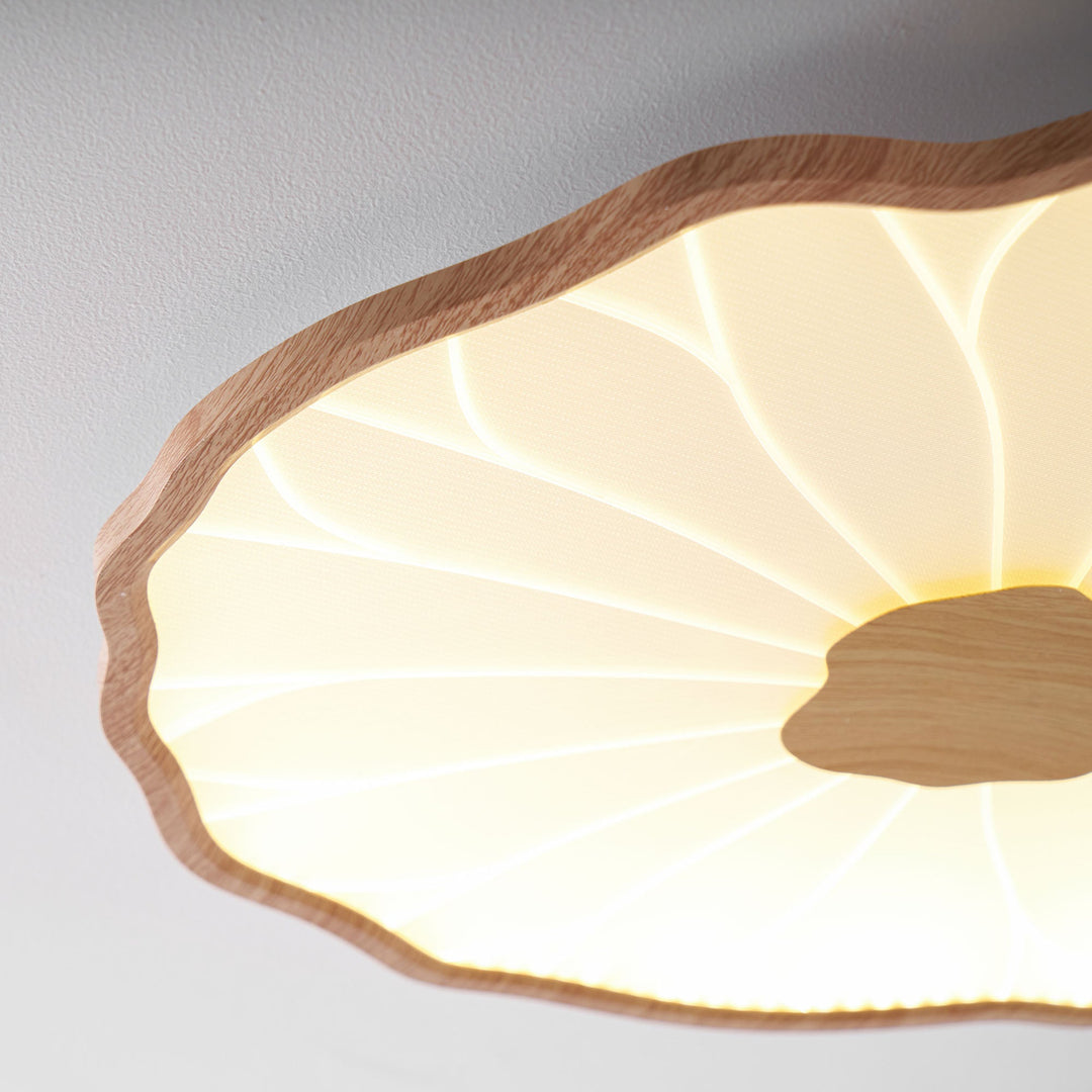 Lotus Leaf Flush Mount Light 11.8 in Acrylic Metal Ceiling Fixture Walnut Natural Wood Indoor Lighting | Kalsten