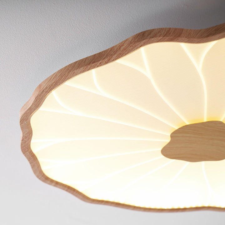 Lotus Leaf Flush Mount Light 11.8 in Acrylic Metal Ceiling Fixture Walnut Natural Wood Indoor Lighting | Kalsten