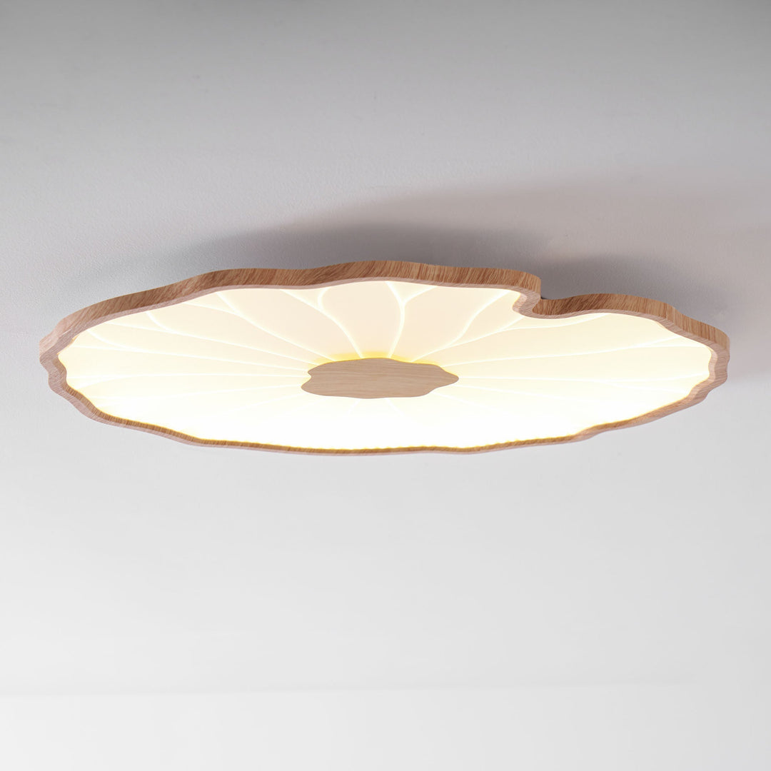 Lotus Leaf Flush Mount Light 11.8 in Acrylic Metal Ceiling Fixture Walnut Natural Wood Indoor Lighting | Kalsten