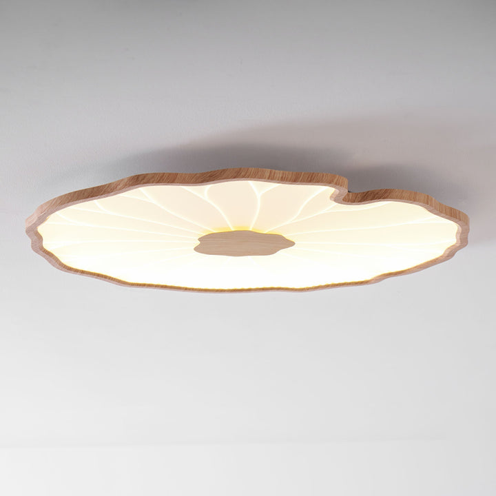 Lotus Leaf Flush Mount Light 11.8 in Acrylic Metal Ceiling Fixture Walnut Natural Wood Indoor Lighting | Kalsten