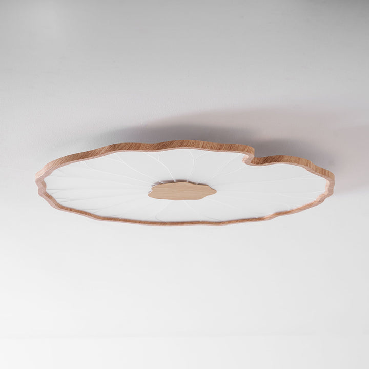 Lotus Leaf Flush Mount Light 11.8 in Acrylic Metal Ceiling Fixture Walnut Natural Wood Indoor Lighting | Kalsten