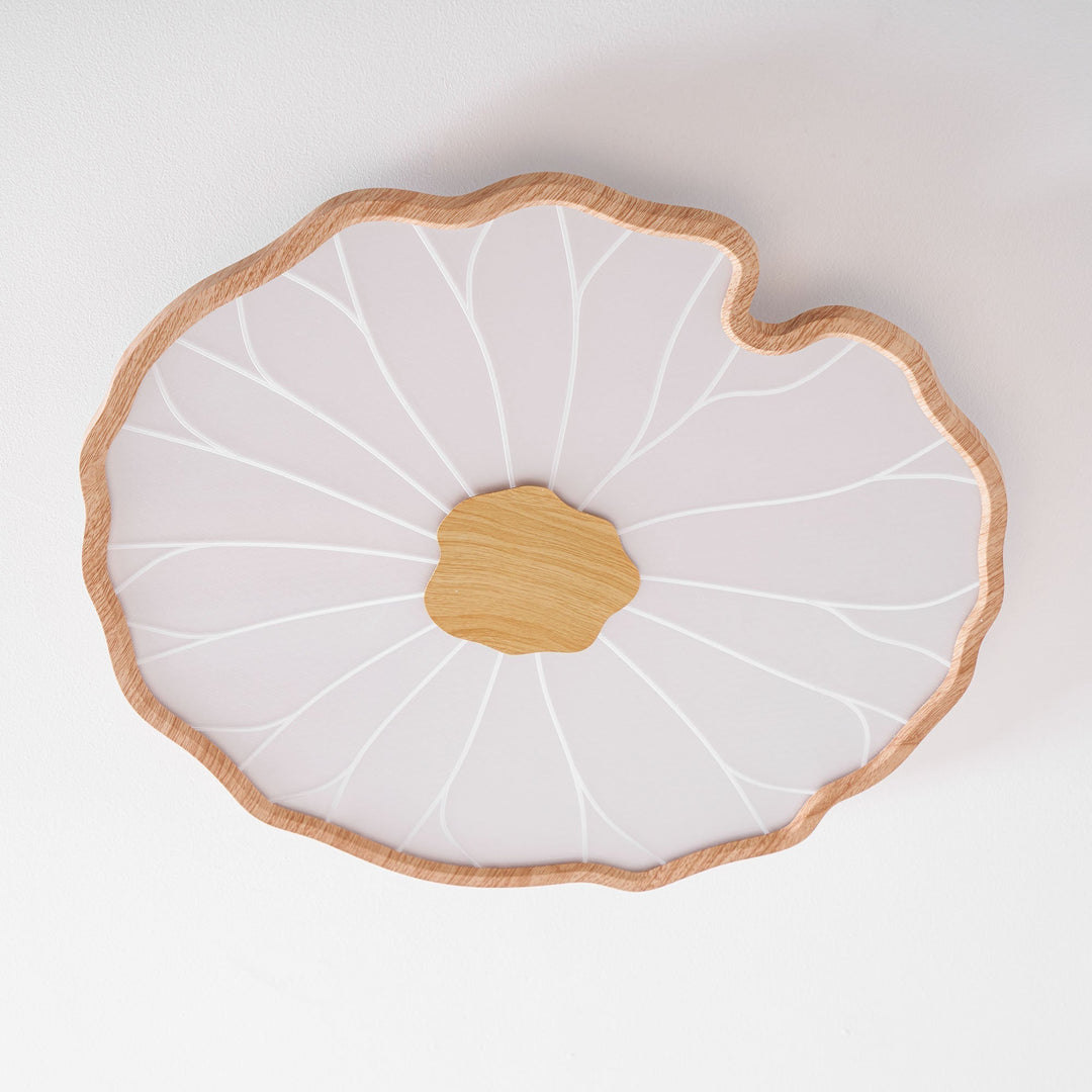 Lotus Leaf Flush Mount Light 11.8 in Acrylic Metal Ceiling Fixture Walnut Natural Wood Indoor Lighting | Kalsten