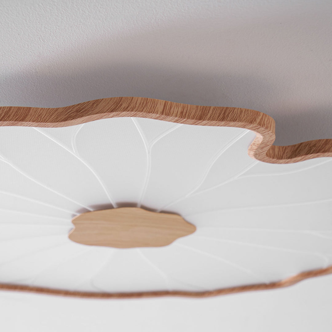 Lotus Leaf Flush Mount Light 11.8 in Acrylic Metal Ceiling Fixture Walnut Natural Wood Indoor Lighting | Kalsten