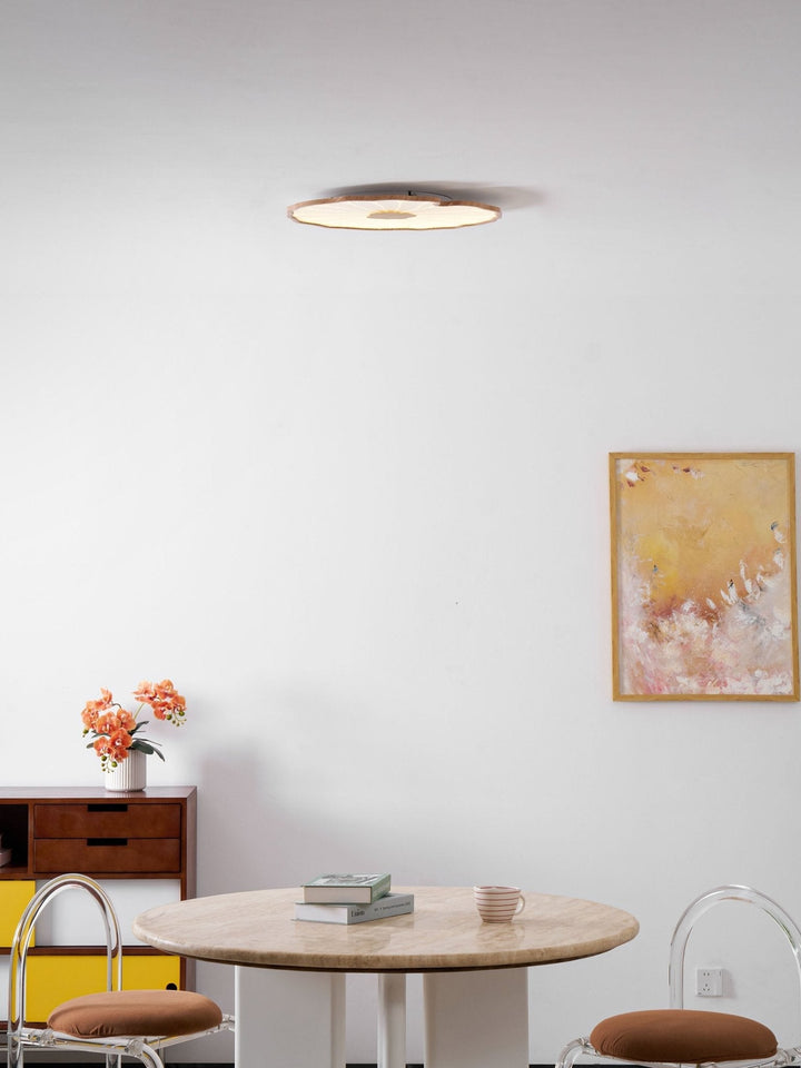 Lotus Leaf Flush Mount Light 11.8 in Acrylic Metal Ceiling Fixture Walnut Natural Wood Indoor Lighting | Kalsten