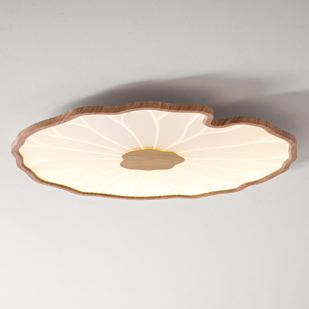 Lotus Leaf Flush Mount Light 11.8 in Acrylic Metal Ceiling Fixture Walnut Natural Wood Indoor Lighting | Kalsten