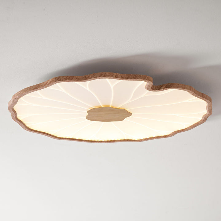 Lotus Leaf Flush Mount Light 11.8 in Acrylic Metal Ceiling Fixture Walnut Natural Wood Indoor Lighting | Kalsten