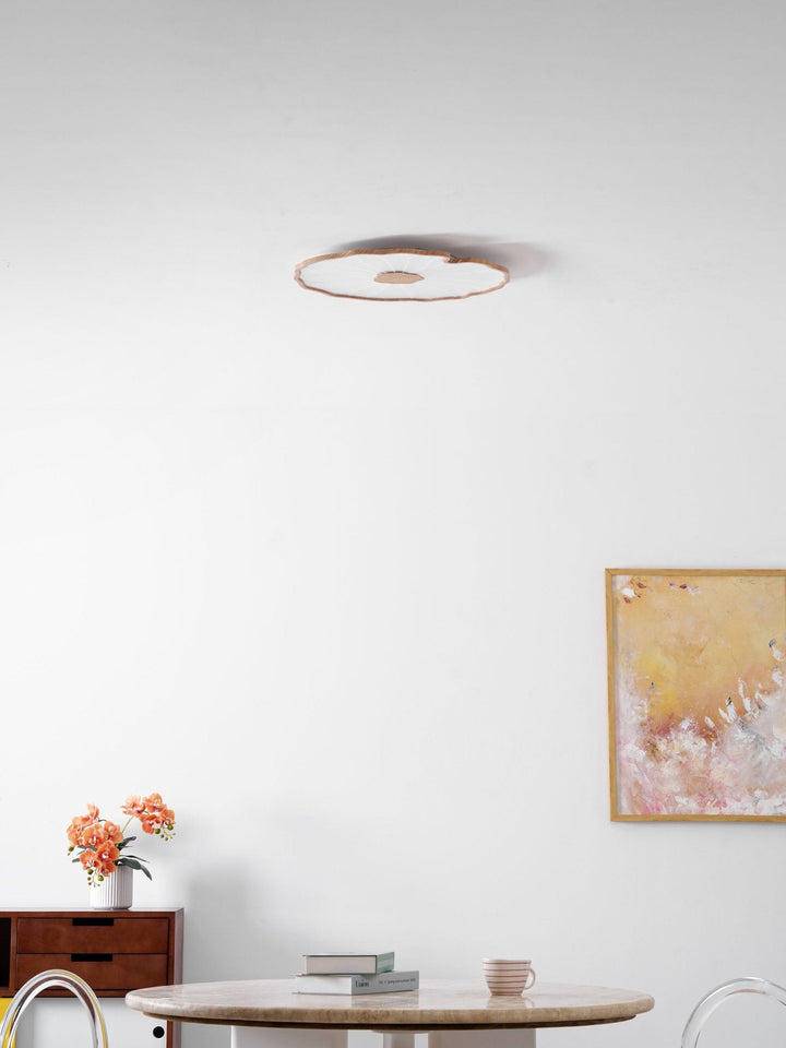 Lotus Leaf Flush Mount Light 11.8 in Acrylic Metal Ceiling Fixture Walnut Natural Wood Indoor Lighting | Kalsten