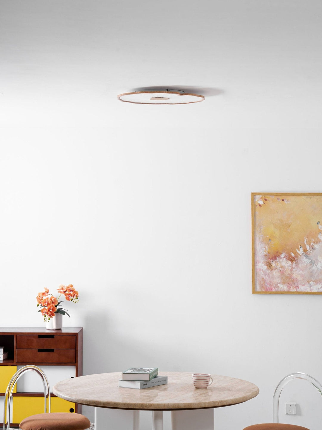 Lotus Leaf Flush Mount Light 11.8 in Acrylic Metal Ceiling Fixture Walnut Natural Wood Indoor Lighting | Kalsten