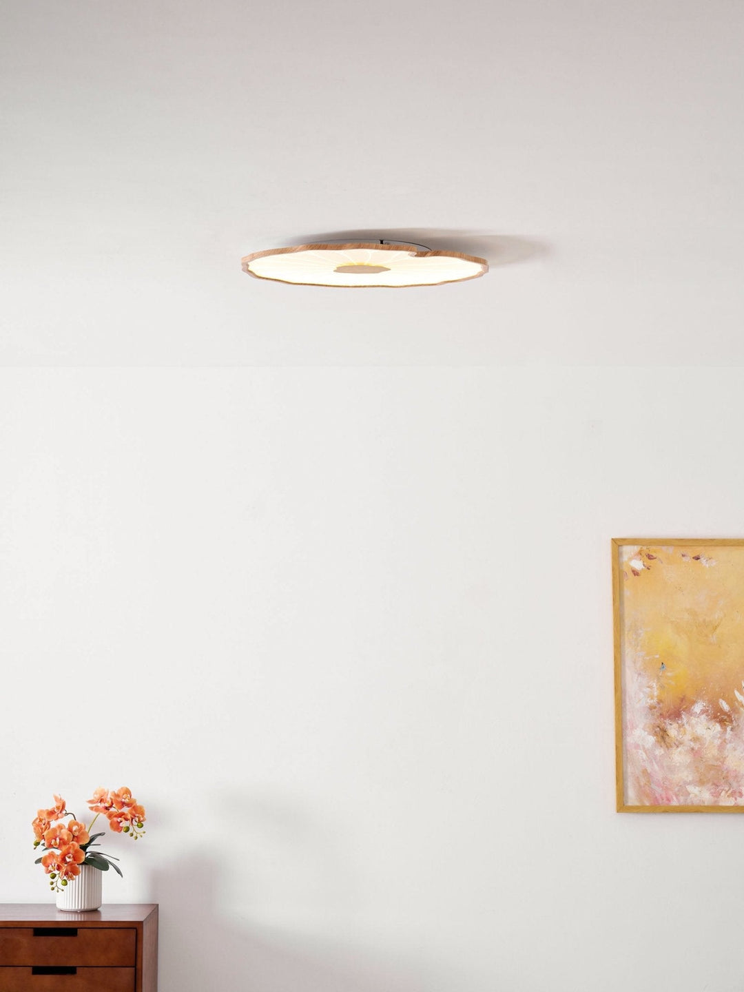Lotus Leaf Flush Mount Light 11.8 in Acrylic Metal Ceiling Fixture Walnut Natural Wood Indoor Lighting | Kalsten
