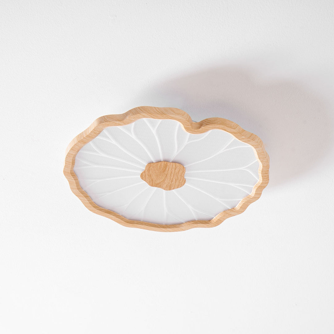 Lotus Leaf Flush Mount Light 11.8 in Acrylic Metal Ceiling Fixture Walnut Natural Wood Indoor Lighting | Kalsten