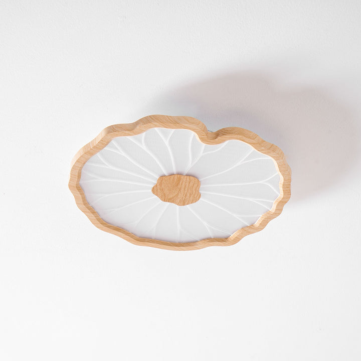 Lotus Leaf Flush Mount Light 11.8 in Acrylic Metal Ceiling Fixture Walnut Natural Wood Indoor Lighting | Kalsten