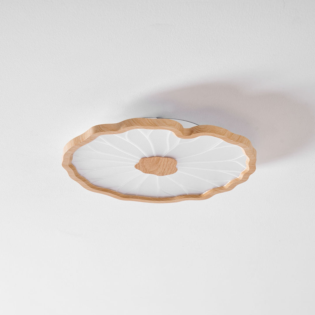 Lotus Leaf Flush Mount Light 11.8 in Acrylic Metal Ceiling Fixture Walnut Natural Wood Indoor Lighting | Kalsten