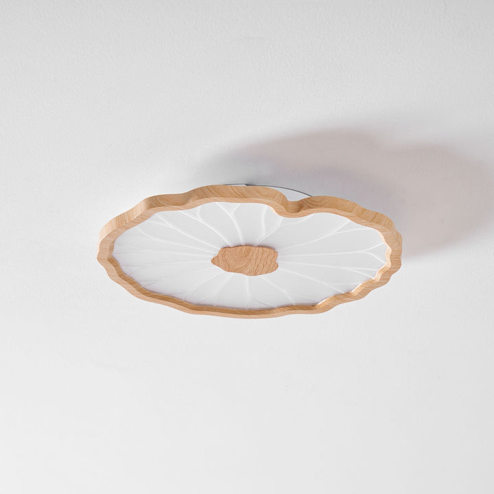 Lotus Leaf Flush Mount Light 11.8 in Acrylic Metal Ceiling Fixture Walnut Natural Wood Indoor Lighting | Kalsten
