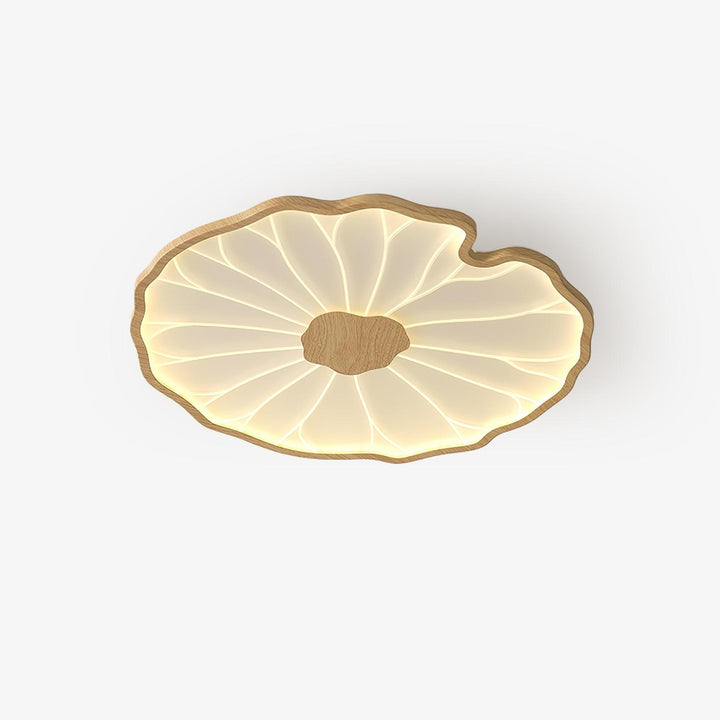 Lotus Leaf Flush Mount Light 11.8 in Acrylic Metal Ceiling Fixture Walnut Natural Wood Indoor Lighting | Kalsten