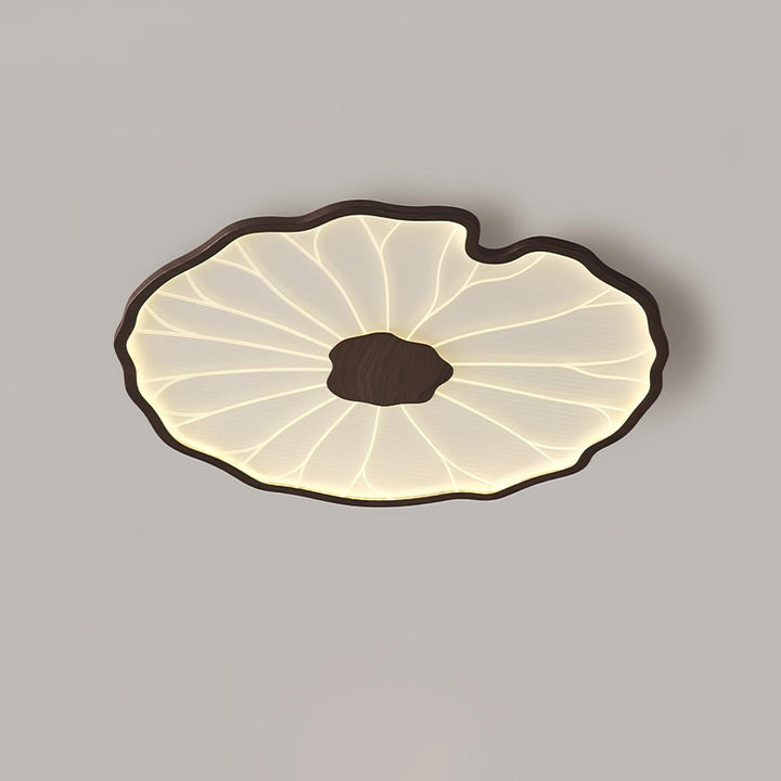 Lotus Leaf Flush Mount Light 11.8 in Acrylic Metal Ceiling Fixture Walnut Natural Wood Indoor Lighting | Kalsten