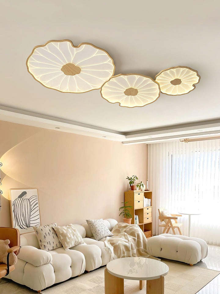 Lotus Leaf Flush Mount Light 11.8 in Acrylic Metal Ceiling Fixture Walnut Natural Wood Indoor Lighting | Kalsten