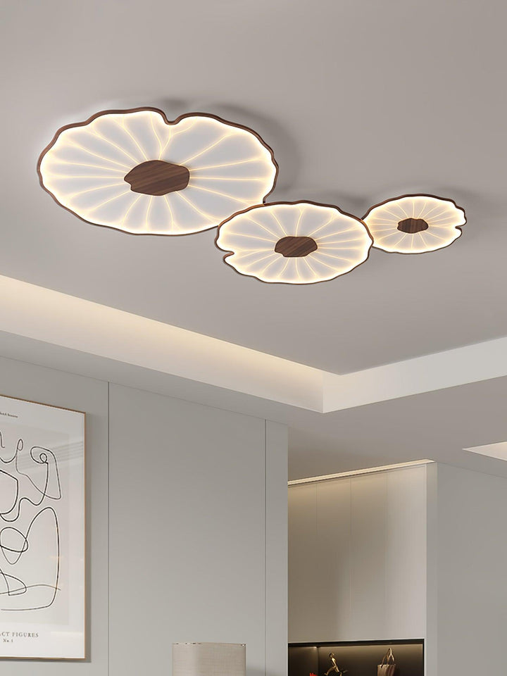Lotus Leaf Flush Mount Light 11.8 in Acrylic Metal Ceiling Fixture Walnut Natural Wood Indoor Lighting | Kalsten