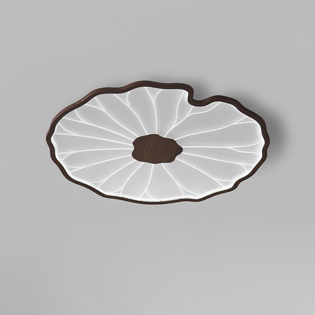 Lotus Leaf Flush Mount Light 11.8 in Acrylic Metal Ceiling Fixture Walnut Natural Wood Indoor Lighting | Kalsten