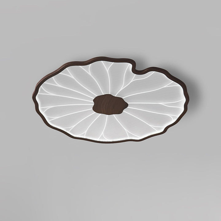 Lotus Leaf Flush Mount Light 11.8 in Acrylic Metal Ceiling Fixture Walnut Natural Wood Indoor Lighting | Kalsten