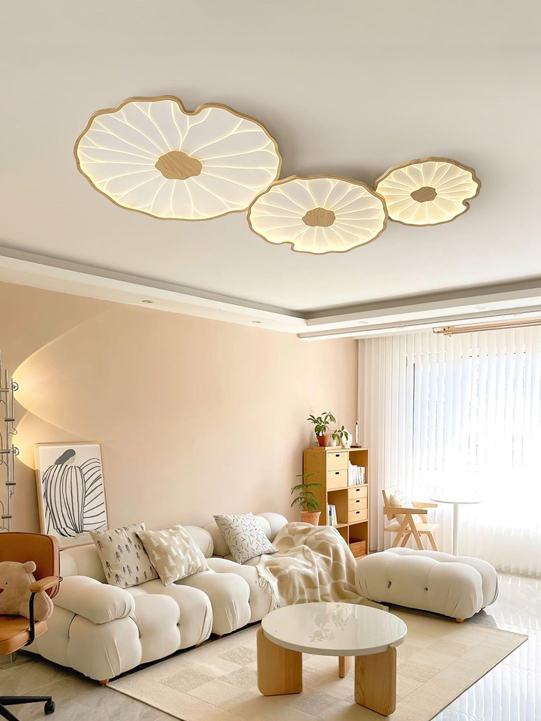 Lotus Leaf Flush Mount Light 11.8 in Acrylic Metal Ceiling Fixture Walnut Natural Wood Indoor Lighting | Kalsten
