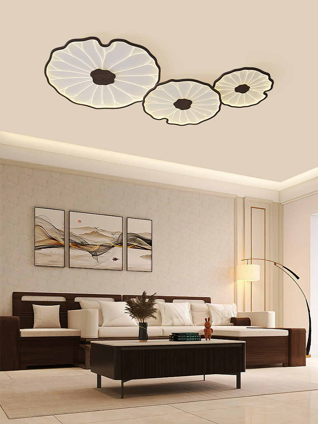 Lotus Leaf Flush Mount Light 11.8 in Acrylic Metal Ceiling Fixture Walnut Natural Wood Indoor Lighting | Kalsten