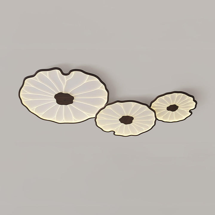 Lotus Leaf Flush Mount Light 11.8 in Acrylic Metal Ceiling Fixture Walnut Natural Wood Indoor Lighting | Kalsten