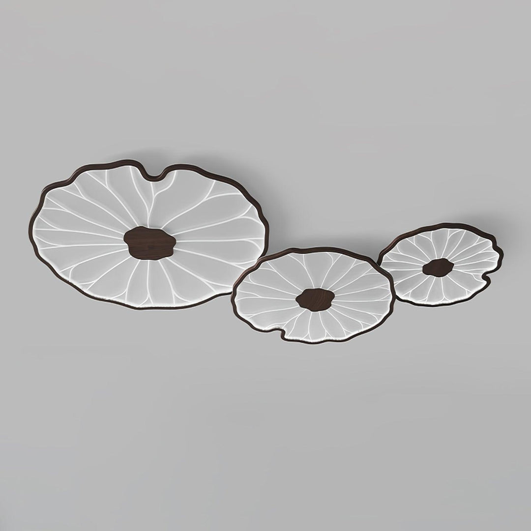 Lotus Leaf Flush Mount Light 11.8 in Acrylic Metal Ceiling Fixture Walnut Natural Wood Indoor Lighting | Kalsten