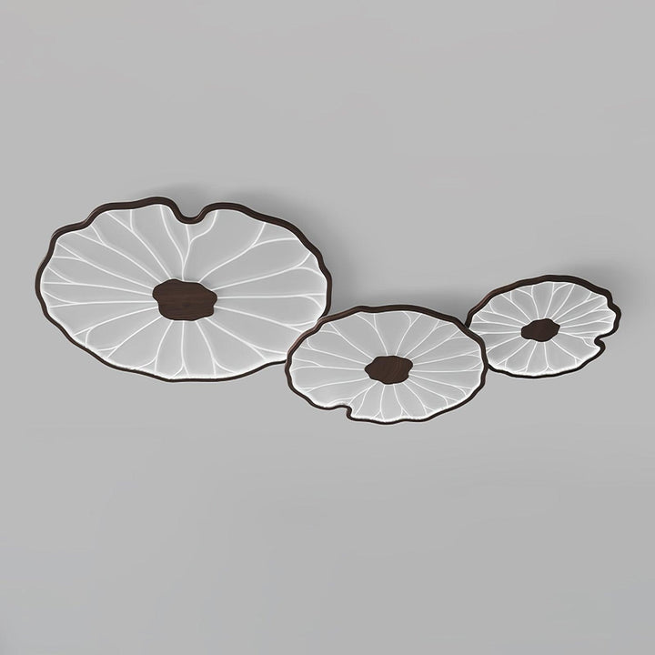 Lotus Leaf Flush Mount Light 11.8 in Acrylic Metal Ceiling Fixture Walnut Natural Wood Indoor Lighting | Kalsten