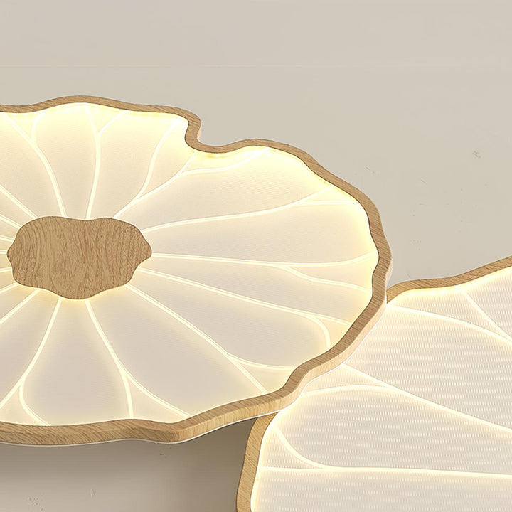 Lotus Leaf Flush Mount Light 11.8 in Acrylic Metal Ceiling Fixture Walnut Natural Wood Indoor Lighting | Kalsten