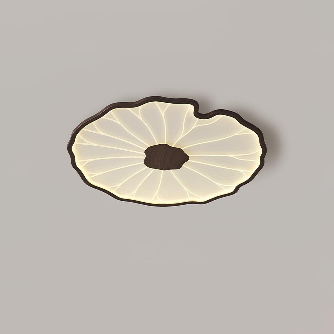 Lotus Leaf Flush Mount Light 11.8 in Acrylic Metal Ceiling Fixture Walnut Natural Wood Indoor Lighting | Kalsten