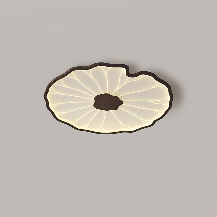 Lotus Leaf Flush Mount Light 11.8 in Acrylic Metal Ceiling Fixture Walnut Natural Wood Indoor Lighting | Kalsten