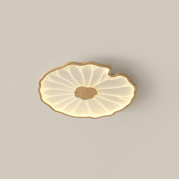 Lotus Leaf Flush Mount Light 11.8 in Acrylic Metal Ceiling Fixture Walnut Natural Wood Indoor Lighting | Kalsten