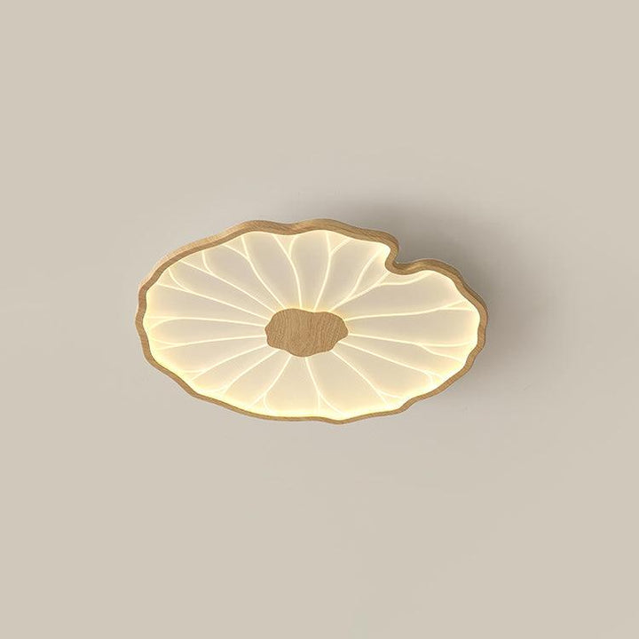 Lotus Leaf Flush Mount Light 11.8 in Acrylic Metal Ceiling Fixture Walnut Natural Wood Indoor Lighting | Kalsten