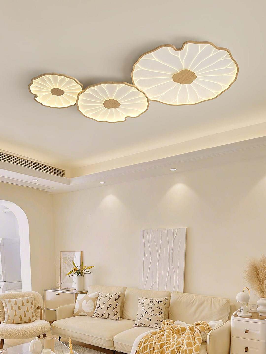 Lotus Leaf Flush Mount Light 11.8 in Acrylic Metal Ceiling Fixture Walnut Natural Wood Indoor Lighting | Kalsten