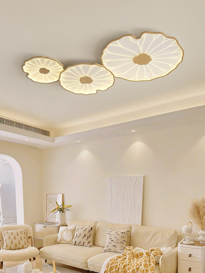 Lotus Leaf Flush Mount Light 11.8 in Acrylic Metal Ceiling Fixture Walnut Natural Wood Indoor Lighting | Kalsten