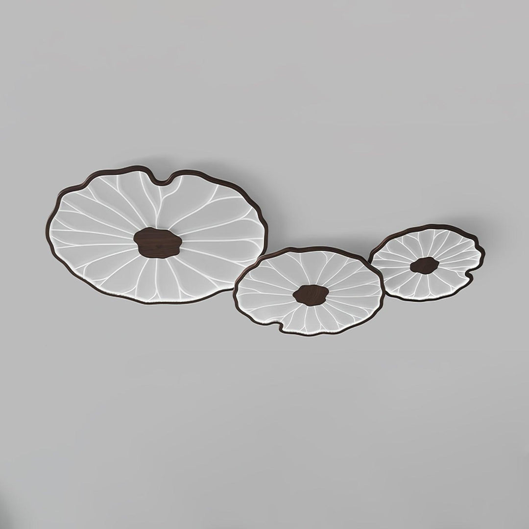 Lotus Leaf Flush Mount Light 11.8 in Acrylic Metal Ceiling Fixture Walnut Natural Wood Indoor Lighting | Kalsten
