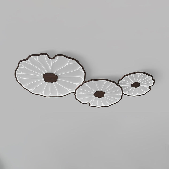 Lotus Leaf Flush Mount Light 11.8 in Acrylic Metal Ceiling Fixture Walnut Natural Wood Indoor Lighting | Kalsten