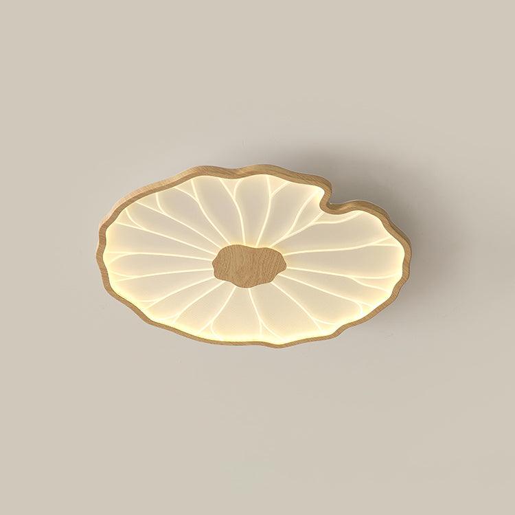 Lotus Leaf Flush Mount Light 11.8 in Acrylic Metal Ceiling Fixture Walnut Natural Wood Indoor Lighting | Kalsten