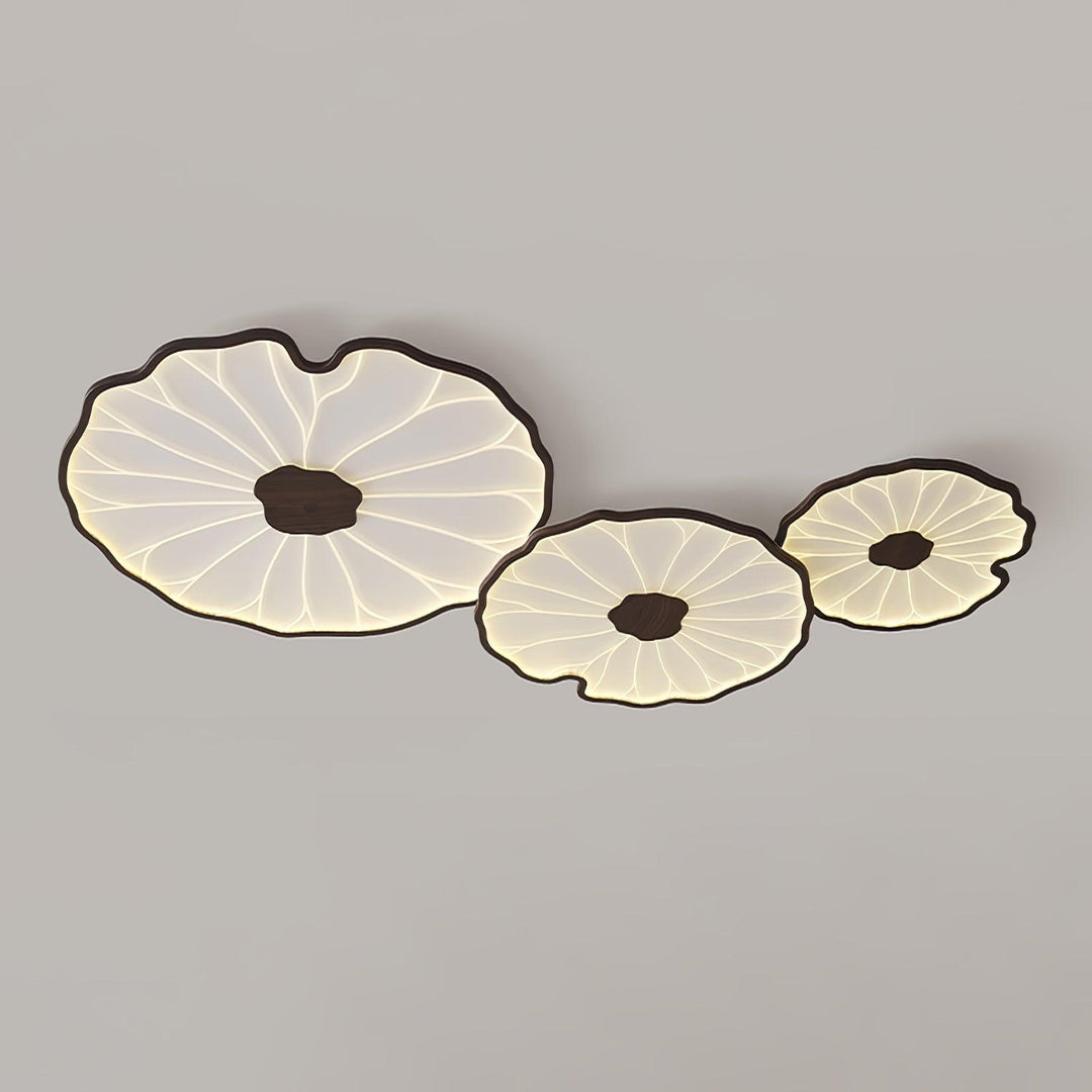 Lotus Leaf Flush Mount Light 11.8 in Acrylic Metal Ceiling Fixture Walnut Natural Wood Indoor Lighting | Kalsten