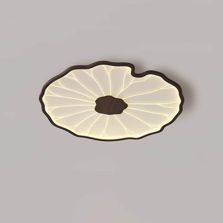 Lotus Leaf Flush Mount Light 11.8 in Acrylic Metal Ceiling Fixture Walnut Natural Wood Indoor Lighting | Kalsten
